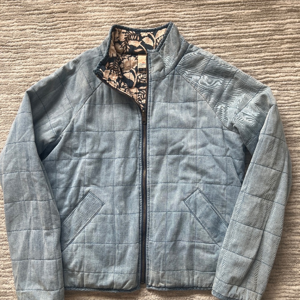 Faherty Blue Quilted Varsity Jacket